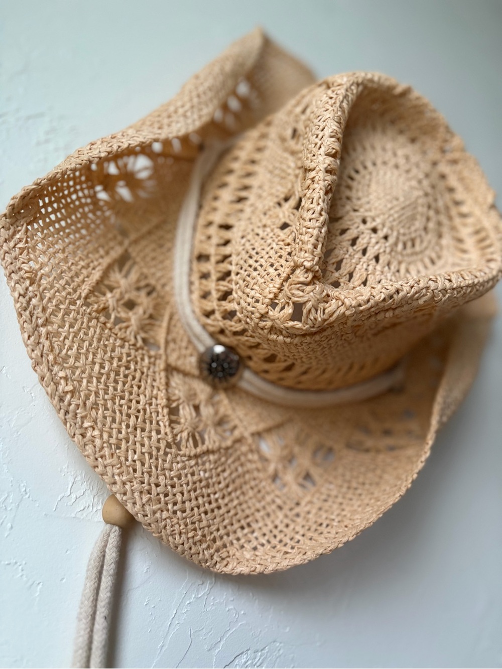 HBY Paper Straw Crochet Cowboy Hat Western Boho Sun Hat One Size